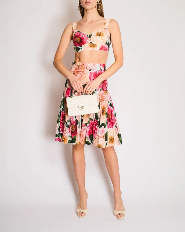 Dolce & Gabbana Pink Floral Print Bralette and Midi Skirt Set IT 40 (UK 8) in Pink from Sellier