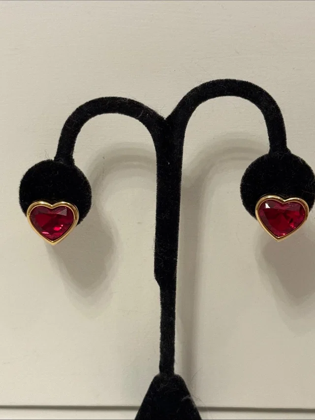 Swarovski Earrings Gold Plate Red Heart Shape Crystal Bezel Set Clip Swan Mark in gold|red from Poshmark