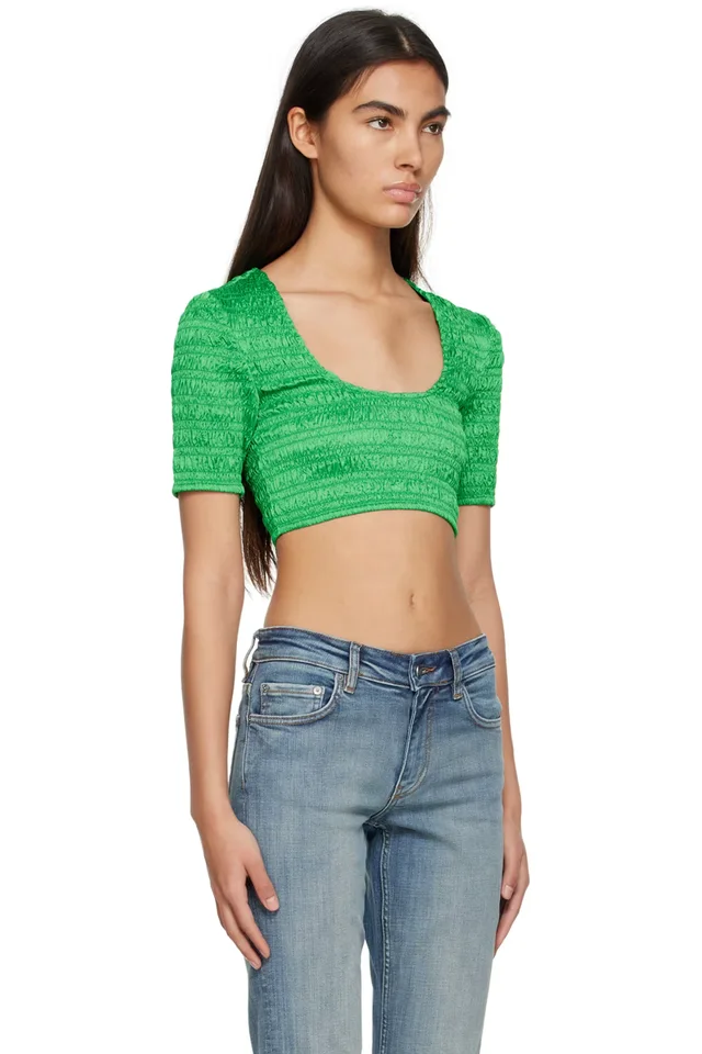 GANNI Green Ruched T-Shirt, photo 2 of 2 from SSENSE