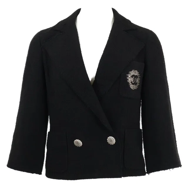 Chanel CC Logo Button Embroidery Tweed Jacket 34 in Tweed from The Reluxe