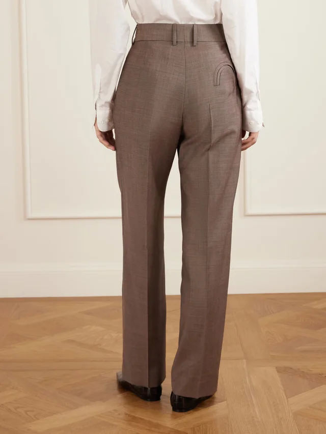 BLAZÉ MILANO Aile Fox pleated wool and mohair-blend straight-leg pants in brown 88% Virgin Wool 12% Mohair, photo 4 of 5 from NET-A-PORTER (Canada)