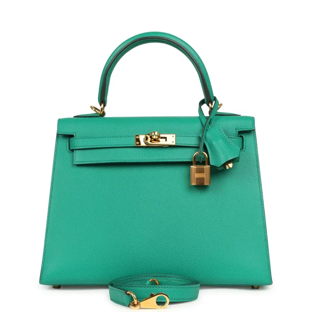 Hermès Kelly Sellier 25 Vert Jade Epsom Gold Hardware in Green Epsom leather from Madison Avenue Couture