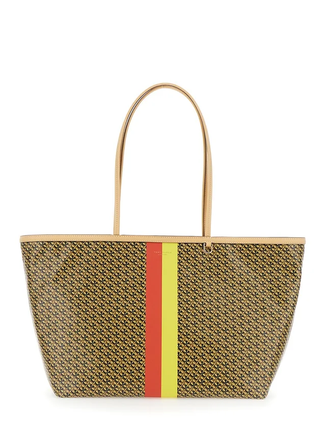 TORY BURCH 'The Racer' Multicolor Tote bag with All-Over Print and Stripes In Cotton Blend for Women in Multicolor 81% Cotton 19% Linen, photo 2 of 10 from Gaudenzi Boutique