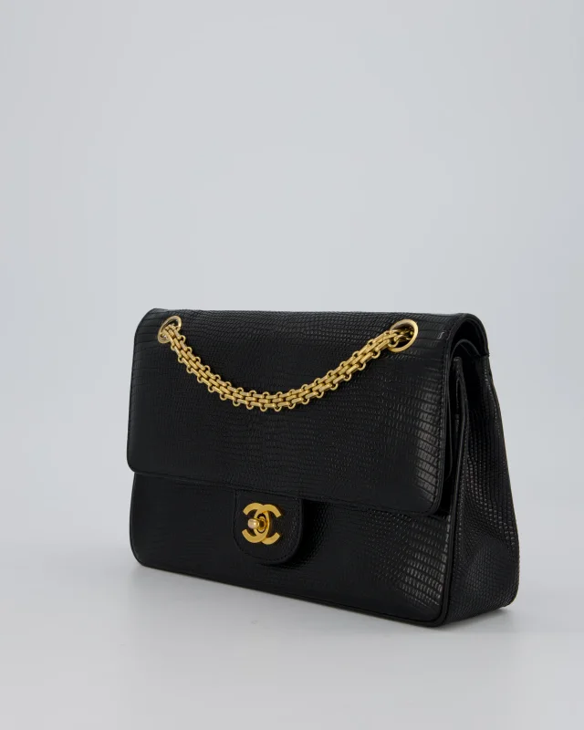 Chanel Vintage Medium Classic Flap Bag in Black Lizard from Sellier, photo 10 of 20