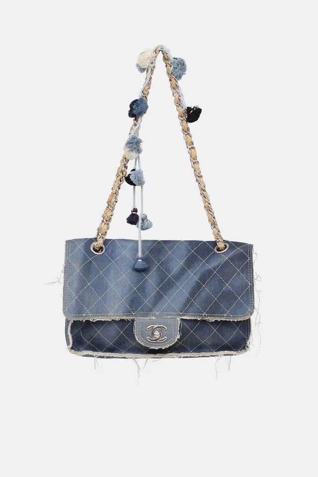 Chanel 2015 Paris Dubai Medium Denim Pom- Flap Bag in Denim from VSP Consignment