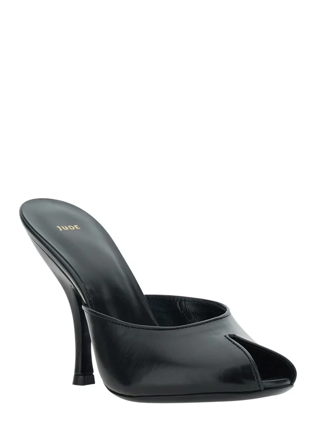 JUDE 'Date' black Heeled Sandals with cut-out toe in leather for women in Black 100% Lambskin, photo 4 of 8 from Gaudenzi Boutique