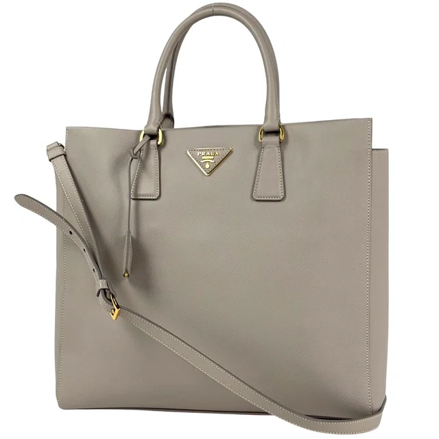 Prada Tote Bag 2-Way Saffiano Leather Light Gray in Grey Saffiano leather from The Reluxe