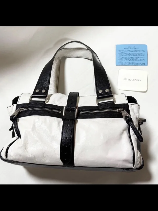 Mulberry White And Black Leather Buckle Satchel in black|red|white Leather from Poshmark