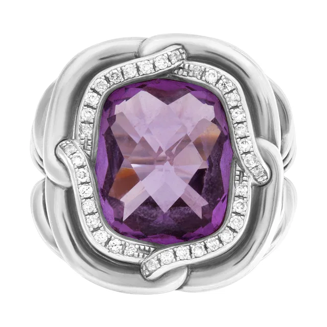 David Yurman amethyst Labyrinth ring in silver with diamond accents. Size 6 in Purple Sterling Silver from Gray And Sons