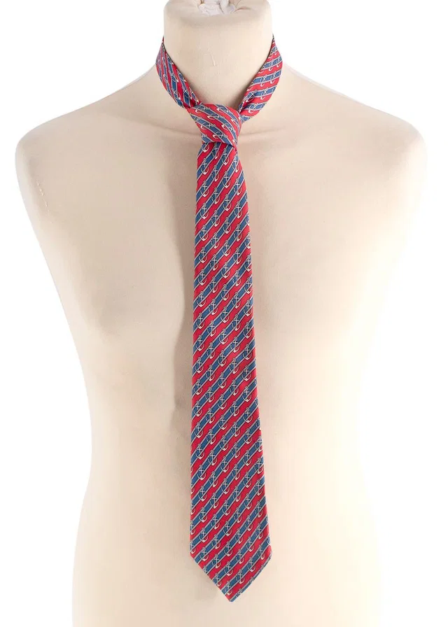 Hermès Blue and Red Silk Anchor Tie in Red Silk from HEWI