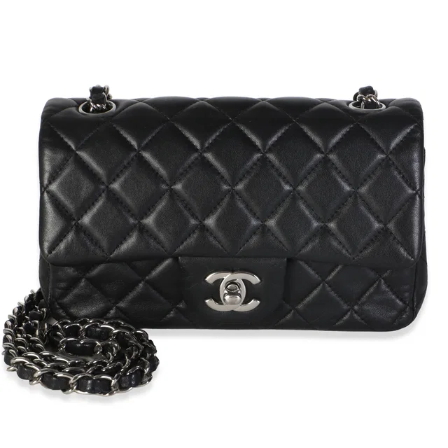 Chanel Black Quilted Lambskin Mini Rectangular Flap Bag in Black Lambskin from myGemma