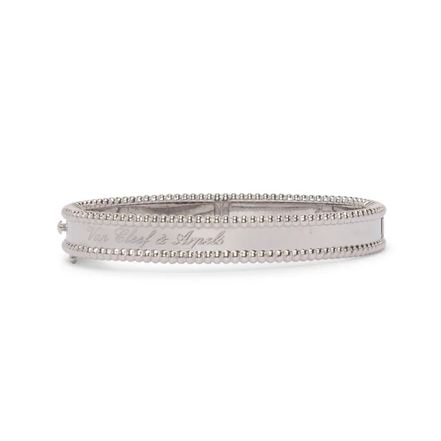 Van Cleef & Arpels 18k White Gold Perlee Signature Bracelet in White from Blue Spinach