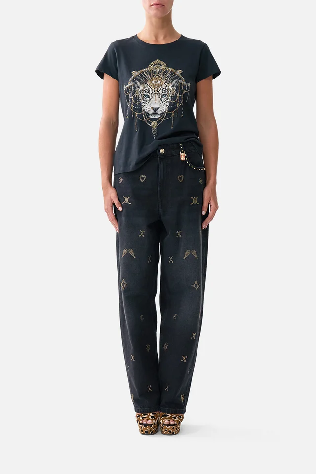 Camilla eBoutique SLIM FIT ROUND NECK T-SHIRT - BLACK FELINE FOLKLORE from CAMILLA, photo 1 of 1