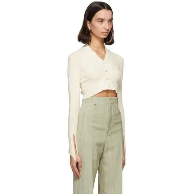 Jacquemus Women's Cardigan - Cream - 34 in White from Depop, photo 3 of 3