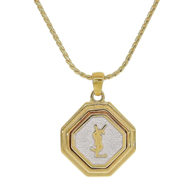 Saint Laurent Octagon Motif Logo Necklace Gold in Gold from VINTAGE QOO TOKYO