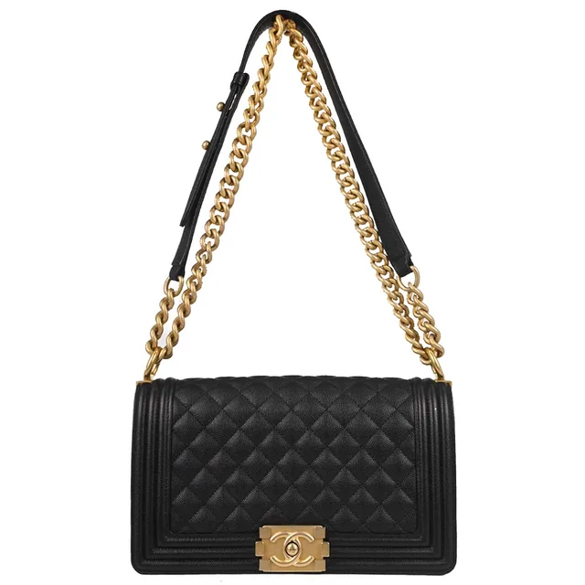 Boy Chanel 2019 Black Caviar Skin Medium Chain Shoulder Bag in Black Caviar leather from AMORE Vintage Tokyo