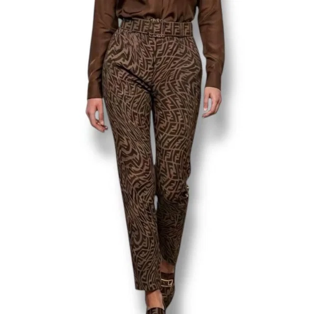 Fendi Zucca Cotton Polyester Pants 36 Brown in Brown from The Reluxe