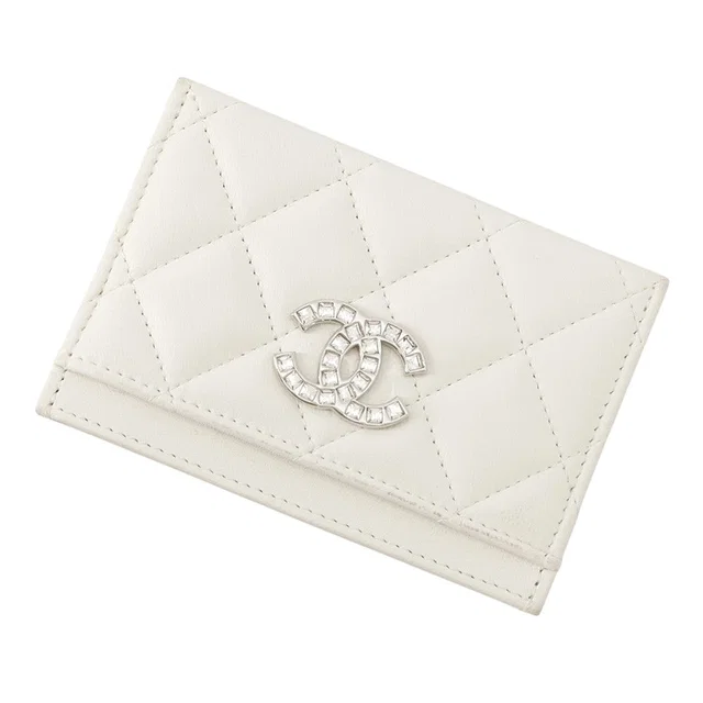 Chanel Matelasse CC Logo Card Case WhiteAP3990 Lambskin/Rhinestone in Lambskin from GALLERY RARE