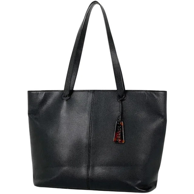 Chanel Logo Tote Bag Leather Black in Black Leather from The Reluxe