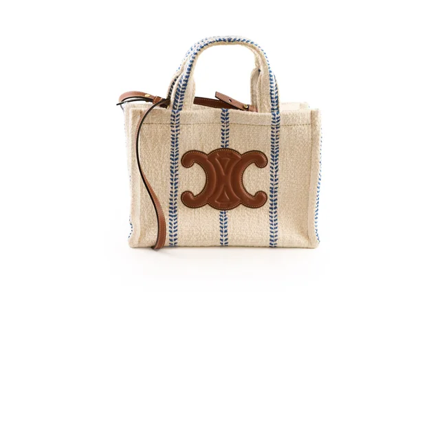 Celine Small Cabas Thais Striped Textile Tote White in White from The Purse Affair