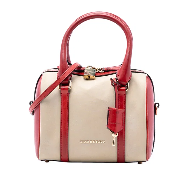 Brown Burberry Small Canvas Alchester Bowling Bag Satchel in Brown Canvas from Designer Revival