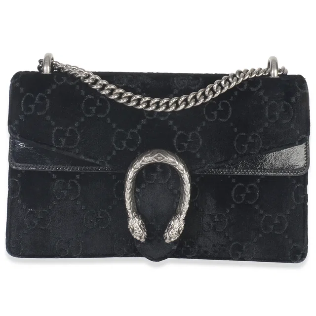Gucci Black GG Embossed Velvet Small Dionysus Chain Bag in Black Velvet from myGemma