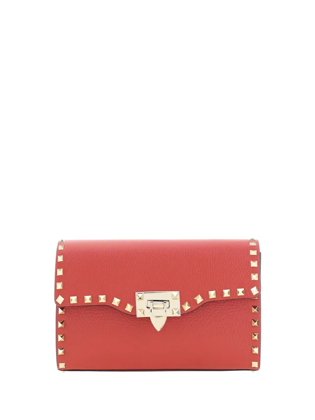 Valentino Garavani Rockstud Shoulder Bag — Red Calf Leather Bos Taurus in Red Calfskin from HEWI