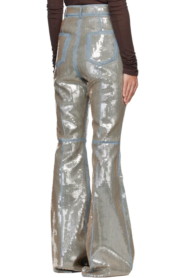 Rick Owens Blue & Beige Temple Bolan Bootcut Jeans, photo 3 of 4 from SSENSE