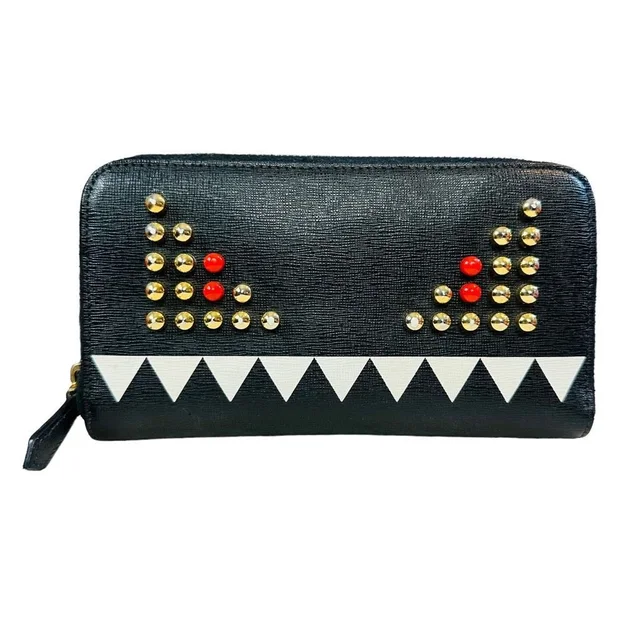 Fendi Black Monster Leather Gold Studded Zip Around Wallet in black|gold Leather from Poshmark