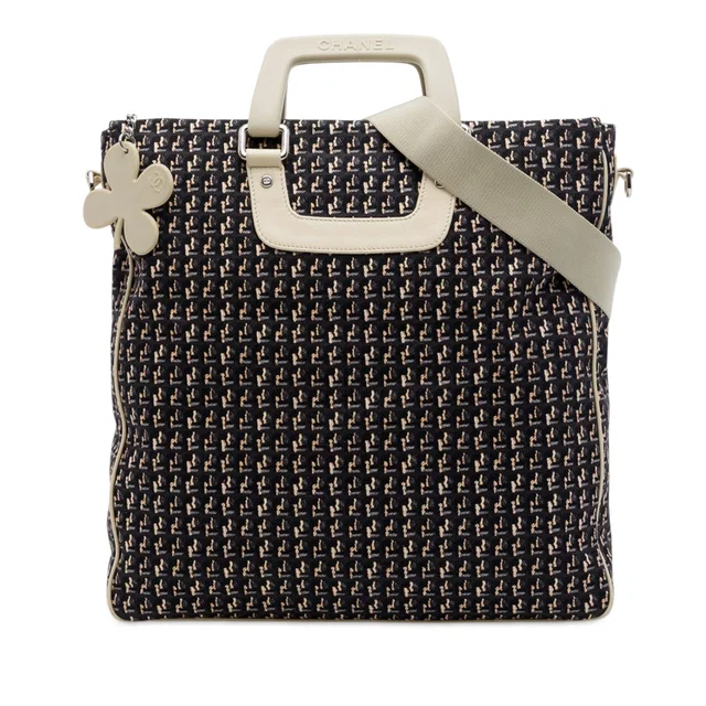 Black Chanel CC Canvas Clover Vertical Tote Satchel in Black Canvas from Designer Revival