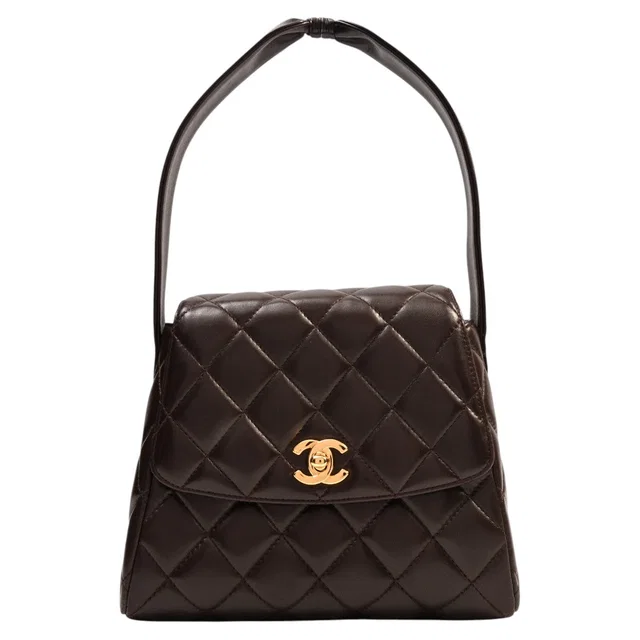 Circa 1997 Chanel CC Turnlock One Shoulder Bag Brown in Brown Leather from VINTAGE QOO TOKYO