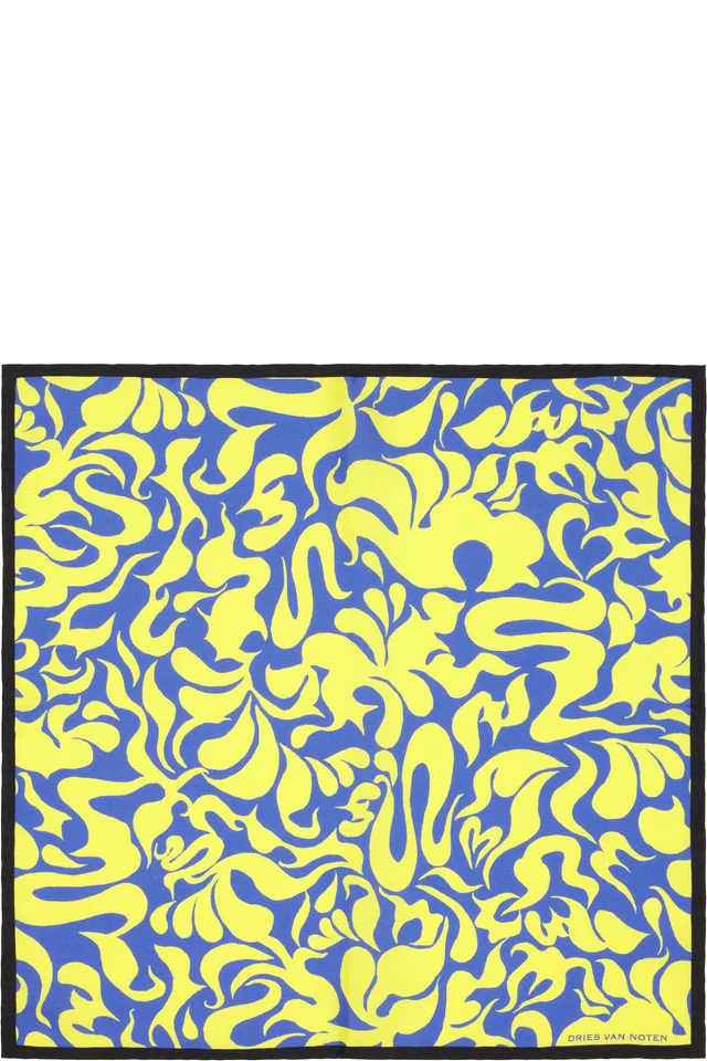 Dries Van Noten Yellow & Blue Silk Pocket Square, image 1 of 1 from SSENSE