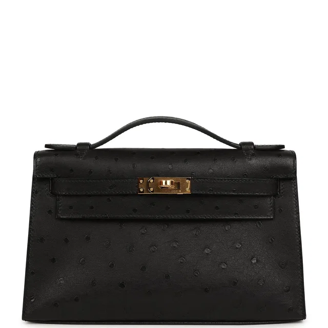 Hermès Kelly Pochette Black Ostrich Gold Hardware in Black Ostrich from Madison Avenue Couture