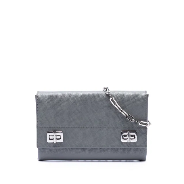 Gray Prada Saffiano Cuir Twist Lock Chain Flap Crossbody Bag in Grey Saffiano leather from Designer Revival