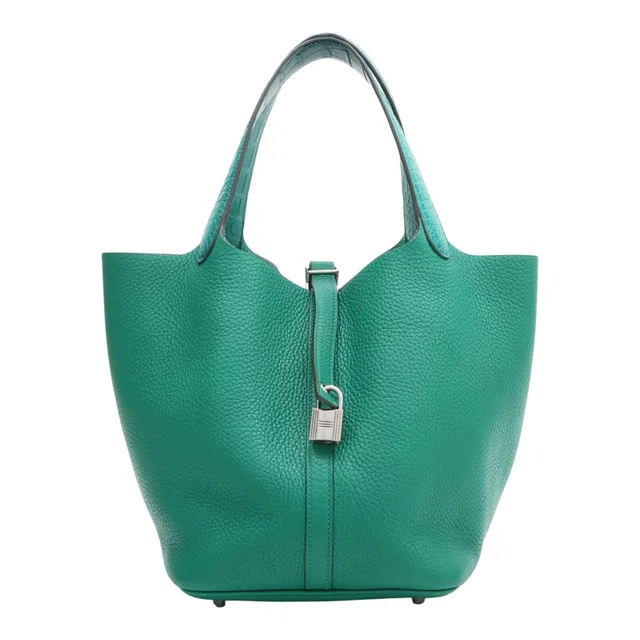Hermès 2018 Alligator Picotin Lock MM Mint in Crocodile from VINTAGE QOO TOKYO