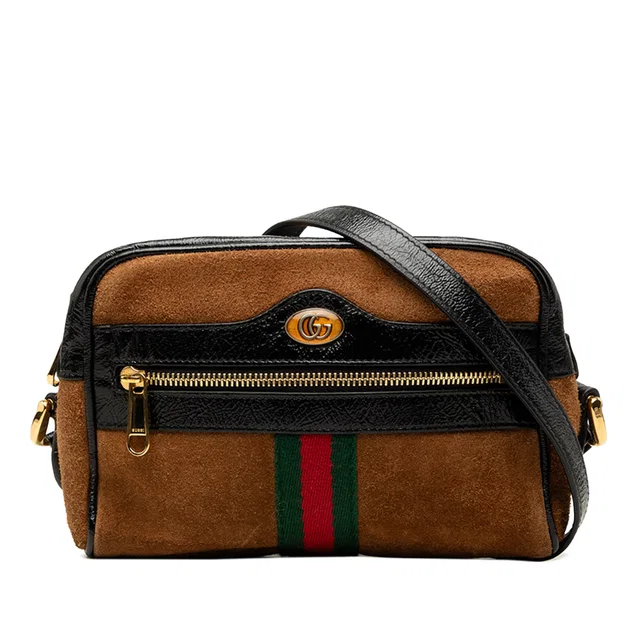 Brown Gucci Mini Suede Web Ophidia Crossbody in Brown Suede from Designer Revival