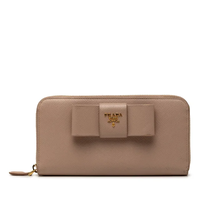 Brown Prada Saffiano Fiocco Bow Long Wallet in Brown Saffiano leather from Designer Revival