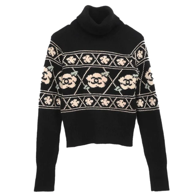 Chanel 1995 Sweater Knit Top Black #38 in Black Cashmere from AMORE Vintage Tokyo