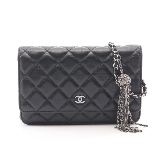 Chanel Shoulder Bag Quilted Black Leather Chain Wallet in Black Leather from The Reluxe