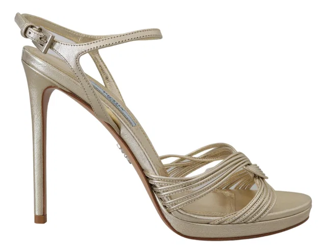 Prada Gold Leather Sandals Ankle Strap Heels Stiletto Sandal in Gold Leather from HEWI