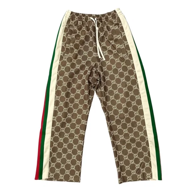 Gucci Jersey Snap Button Track Pants Interlocking G Web Stripe Logo Brown in Brown from The Reluxe