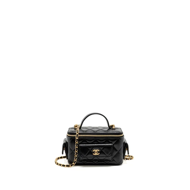 Chanel 22k top handle pocket long vanity in Black Calfskin from EMIER