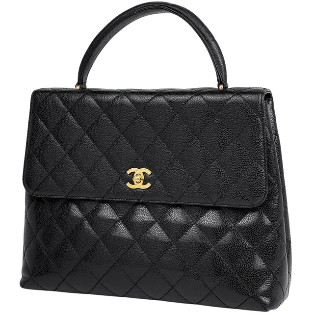 Chanel CC Logo Handbag Quilted Caviar Leather Black in Black Caviar leather from The Reluxe