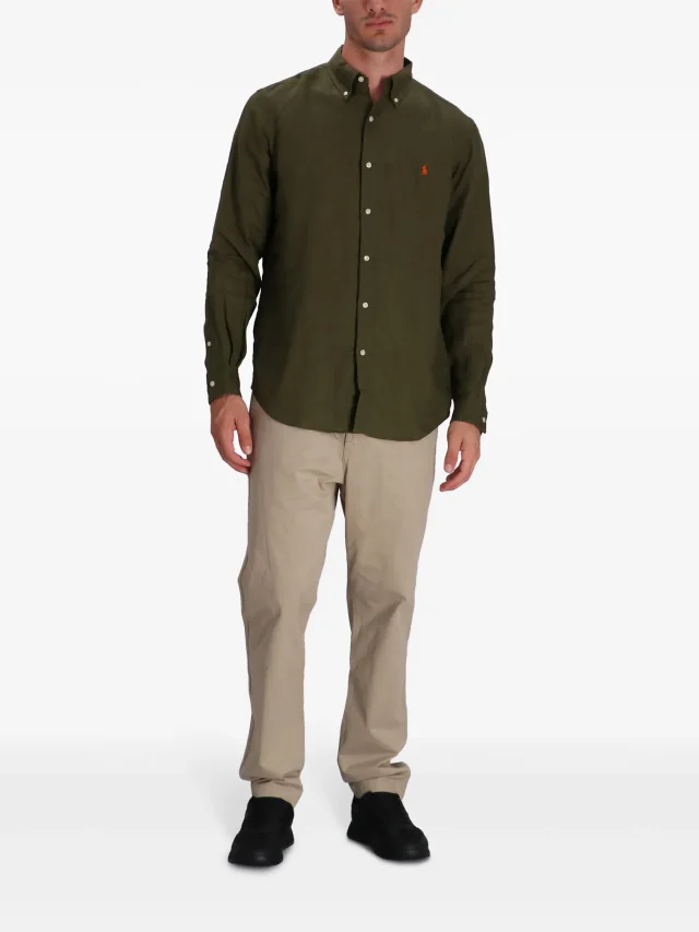 Polo Ralph Lauren logo-detail button-down linen shirt, photo 2 of 2 from FARFETCH