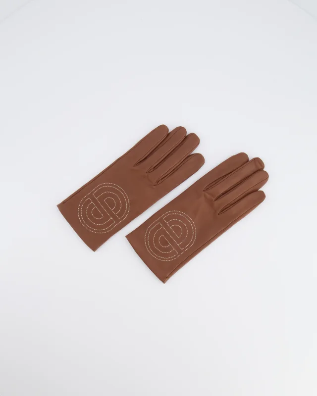 Hermès Brown Lambskin Gloves with Embroidered Detail Size 7 in Brown Lambskin from Sellier, photo 2 of 6