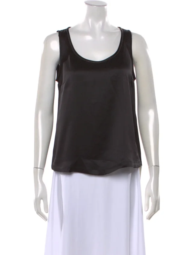 Brunello Cucinelli Silk Scoop Neck Top in black Silk from The RealReal