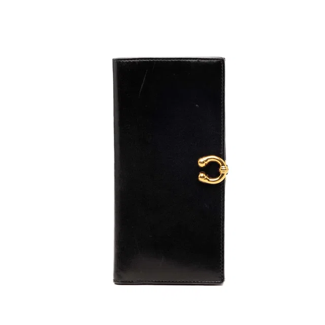 Black Gucci Calfskin Horseshoe Long Wallet in Black Calfskin from Designer Revival