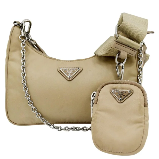 Prada Re-Edition 2005 Re-Nylon Shoulder Bag Beige in Beige Nylon from Dallas Designer Handbags