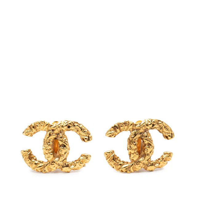 Gold Chanel CC Gold Plated Lava Clip On Earrings in Gold from Designer Revival