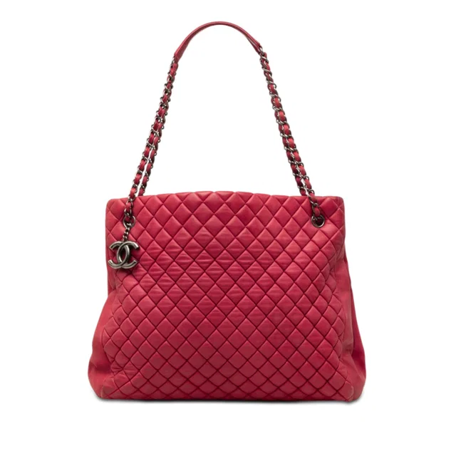 Red Chanel Large Quilted Iridescent Calfskin New Bubble Tote in Red Calfskin from Designer Revival